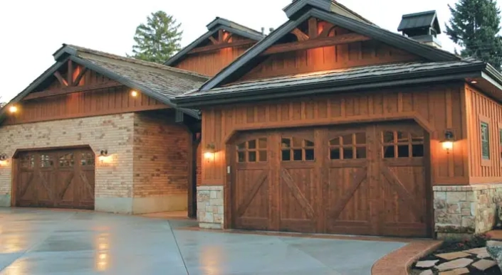 A nice home with a 2 car garage and custom double garage doors.