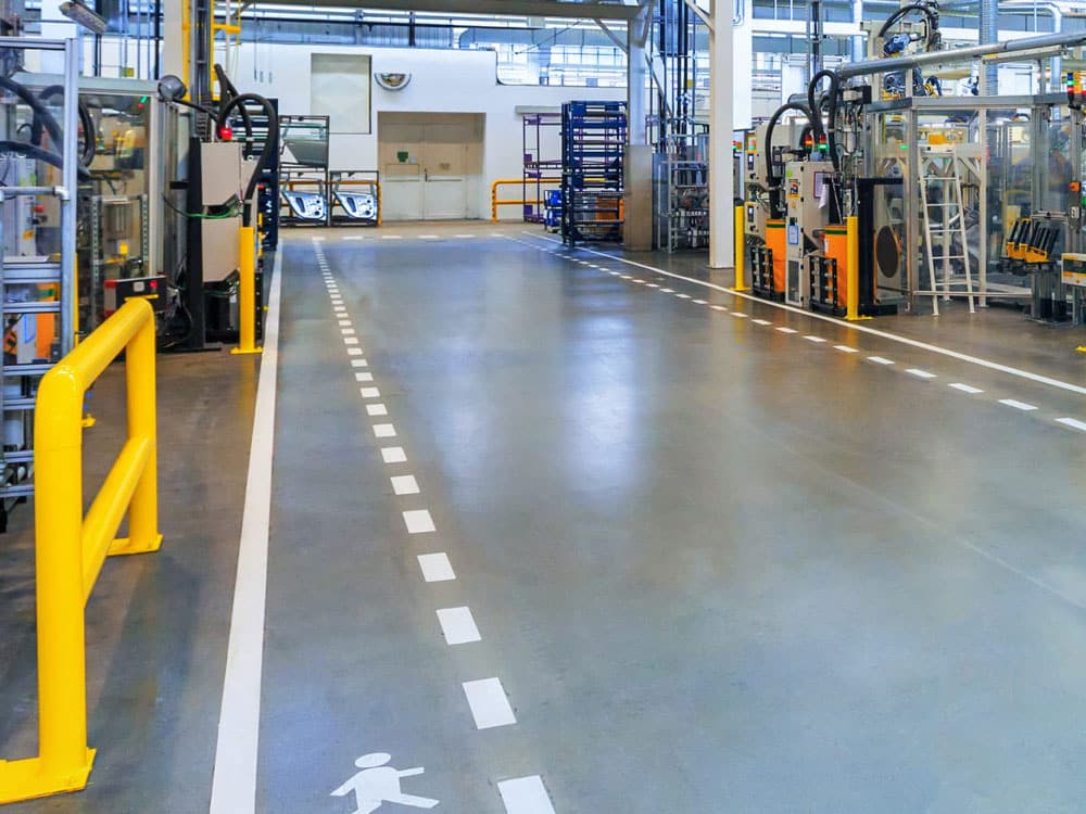 Factory with commercial concrete floor coatings